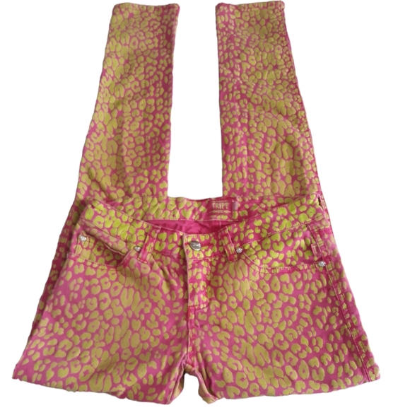 Tripp NYC Size 3 Neon Pink Green Leopard Print Skinny Jeans *FLAW - Picture 1 of 17